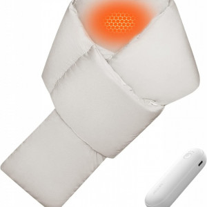 Esarfa pentru gat cu placuta de incalzire electrica JISULIFE, bumbac, alb, 3 niveluri de incalzire, 4500mAh