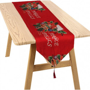 Fata de masa decorativa Yisscen, rosu, poliester, 174 x 34 cm