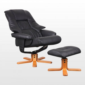 Fotoliu recliner Sorrento, negru, piele naturală, 86 x 77 x 108 cm