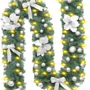 Ghirlanda artificiala pentru Craciun TAZZOR, LED, plastic/PVC, alb/argintiu/verde, 270 cm