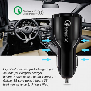 Incarcator auto CYchen, 2 porturi USB 3.0/3.1A, LED, negru, 7,8 x 3,2 cm