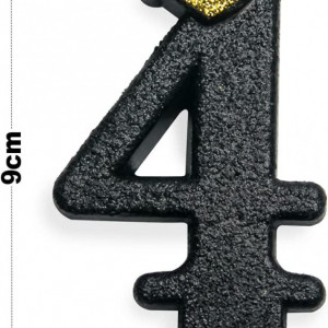 Lumanare pentru tort PARTY GO, cifra 4, ceara, negru/auriu, 9 cm