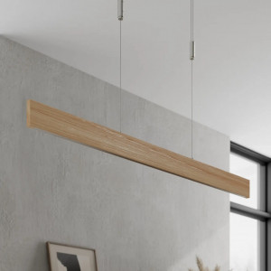 Lustra tip pendul Lise, LED, lemn masiv/metal, argintiu/natur, 107 x 150 cm