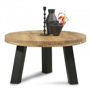 Masa de cafea Sunni Salontafel, lemn masiv/metal, natur/negru, 45 x 80 x 80 cm
