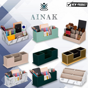 Organizator de birou AINAK, piele artificiala, roz, 29,5 x 11 x 11 cm