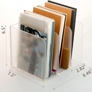 Organizator de birou cu 3 compartimente SANRUI, acrilic, alb, 16,5 x 18,2 x 21,5 cm