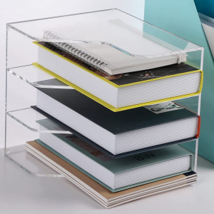 Organizator pentru documente cu 3 compartimente Sanrui, acrilic, transparent, 24,5 x 24,5 x 22,5 cm