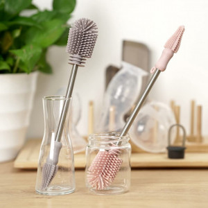 Perie de curatare pentru sticle Haakaa, silicon/otel inoxidabil, gri, 26,4 x 4,3 cm