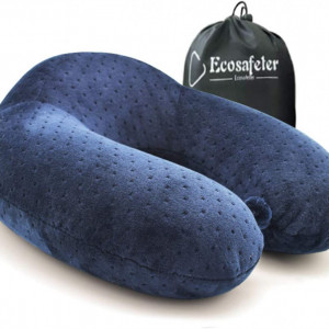 Perna de calatorie EcoSafeter , albastru inchis, spuma de memorie/velur, 30 x 30 x 11 cm