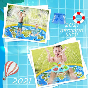 Piscina pentru copii cu stropitoare LOVALUE, PVC, albastru/galben/verde, 170 cm