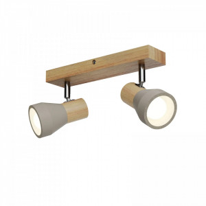 Plafoniera cu 2 lumini Filiz, LED, lemn/metal/beton, gri/argintiu/natur, 27 x 12,3 cm
