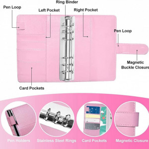 Planificator de buget cu accesorii si etichete Iycorish, PU/hartie/plastic, roz, 19 x 13 cm