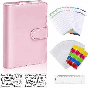 Planificator de buget cu accesorii si etichete Iycorish, PU/hartie/plastic, roz, 19 x 13 cm