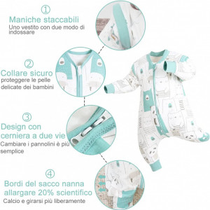 Sac de dormit pentru copii Isyunen, model Panda, bumbac, multicolor, M, 1-3 ani
