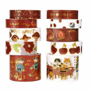 Set 10 role de banda washi Lychii, hartie, alb/maro, 2 m