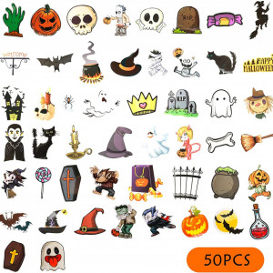 Set 50 stickere de Halloween Gxhong, PVC, multicolor
