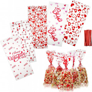 Set de 100 pungi Kesote, celofan, rosu/transparent, 27 x 13 cm