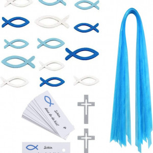 Set de 106 decoratiuni pentru botez Kohmui, lemn/carton, alb/albastru