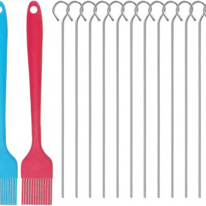 Set de 12 frigarui si 2 perii Maxin, otel inoxidabil/silicon, argintiu/rosu/albastru