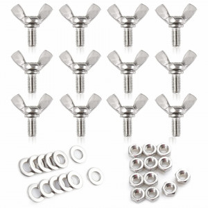 Set de 12 suruburi fluture cu piulite si saibe Leontool, otel inoxidabil, argintiu, M6 x 12 mm