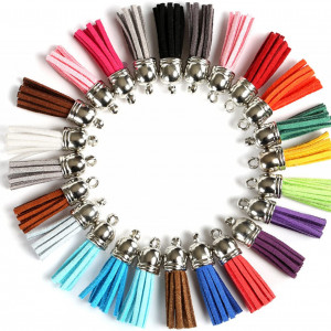 Set de 120 pandative cu ciucuri pentru brelocuri Naler, multicolor, piele/metal, 38 mm