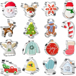 Set de 16 forme pentru biscuiti Keepaty, otel inoxidabil, argintiu, 8 x 6 x 2 cm