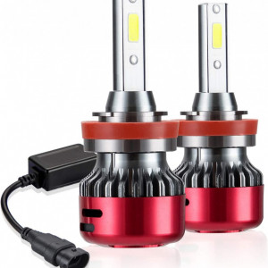 Set de 2 becuri de ceata Kairiyard, H8, LED, aliaj de aluminiu, 3 x 7,5 cm