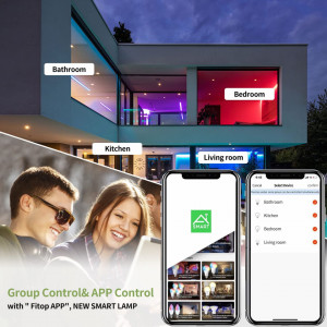 Set de 2 becuri inteligente Fitop, WiFi, E27, bec alb dimmable și schimbare de culoare, 9W 806LM = 80W, LED, RGBCW, compatibil cu Alexa / Google Home