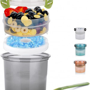 Set de 2 caserole cu tacamuri pentru pranz IGINOA, roz/alb, plastic, 600 ml, 10,7 x 11,8 cm