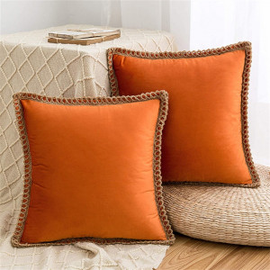 Set de 2 fete de perna HAUSEIN, catifea, portocaliu, 45 x 45 cm