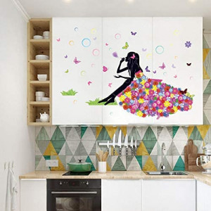 Set de 2 foi cu autocolante de perete Kibi, flori, multicolor, vinil, 35 x 50 cm