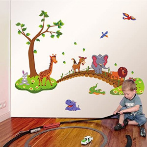 Set de 2 foi cu autocolante pentru copii Kibi, multicolor, animale, vinil, 86 x 135 cm