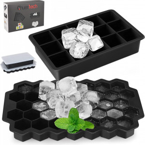 Set de 2 forme pentru cuburi de gheata ChuerTech, silicon, negru, 18/21,7 cm