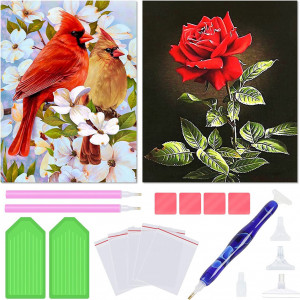 Set de 2 picturi cu diamante LQMIZ, multicolor, 30 x 40 cm