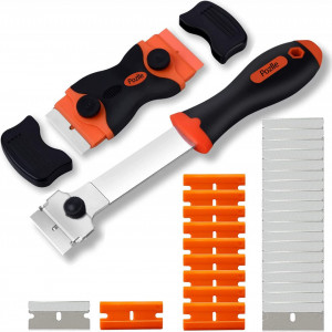 Set de 2 razuitoare pentru geam si 30 lame Pozlle, plastic/otel inoxidabil, argintiu/negru/portocaliu