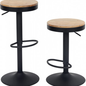 Set de 2 scaune de bar Younike, lemn masiv/otel, 43 x 45 x 58-80 cm