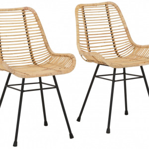 Set de 2 scaune Jucita, metal/ ratan, natur/negru, 45x48x87 cm