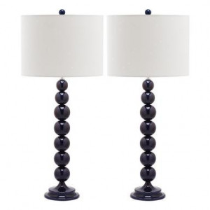 Set de 2 veioze Safavieh, metal/bumbac, albastru inchis/bej, 35 x 78,7 cm