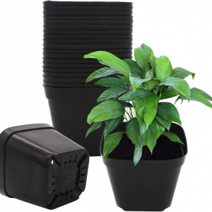 Set de 20 ghivece GGOUPTY, plastic, negru, 10 x 8 x 7 cm