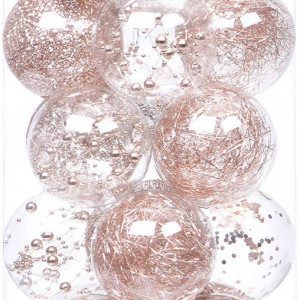 Set de 20 globuri de Craciun Sea Team, plastic, transparent /rose, 8 cm