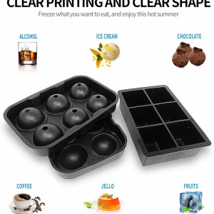 Set de 3 forme pentru cuburi de gheata ZHIYUANFANG, silicon, negru