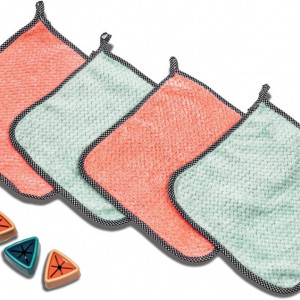 Set de 4 lavete cu suport GEO BULNES GB, microfibra, verde/roz, 25 x 25 cm