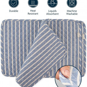 Set de 4 naproane si 4 coastere NEOVIVA, albastru/alb, bumbac, 30 x 45 cm / 20 x 20 cm