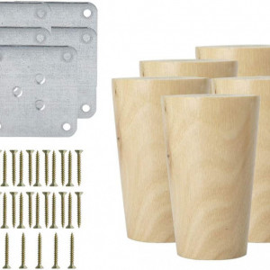 Set de 4 picioare pentru mobilier Sourcing map, metal/lemn, natur, 10 x 5,5 x 4 cm