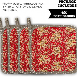 Set de 4 protectii pentru cuptor Neoviva, rosu, bumbac, 20 x 20 cm