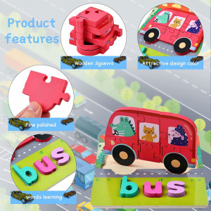 Set de 4 puzzle-uri pentru copii BBLIKE, 3D, lemn, multicolor, 14,5 x 18 cm
