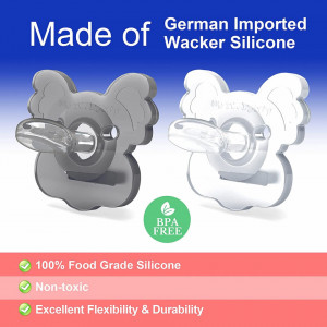 Set de 4 suzete pentru bebelusi 6-18 luni TYRY.HU, silicon, gri/transparent, 5 x 5,5 cm