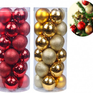 Set de 48 globuri Xinlie, plastic, auriu/rosu, 3 cm