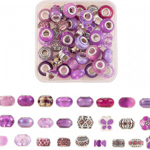 Set de 50 margele URLIFEHALL, 25 stiluri, violet, metal/acrilic/rasina/lut