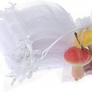 Set de 50 pungi JZK, organza, alb, 7 x 9 cm